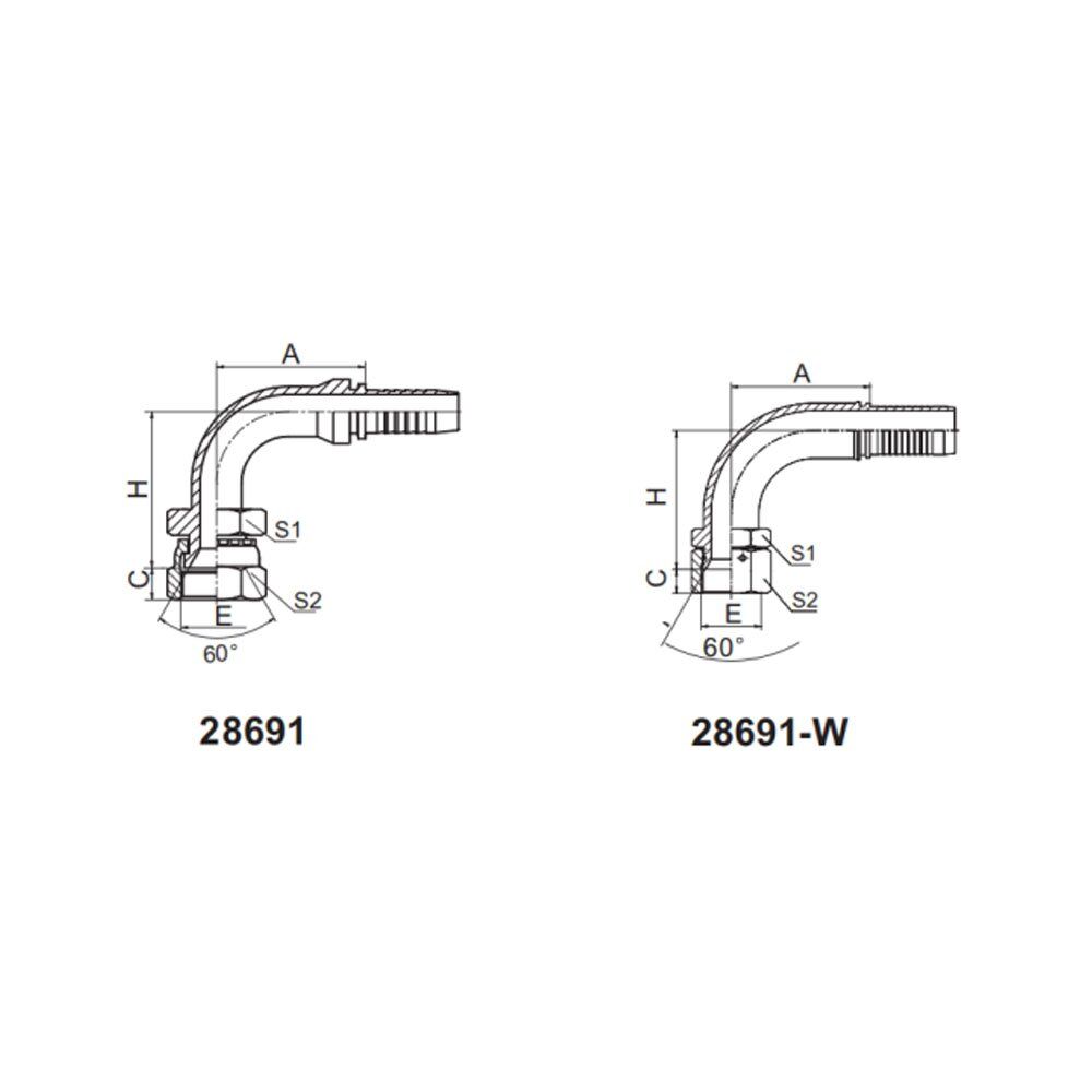 90° JIS METRIC FEMALE 60° CONE SEAT