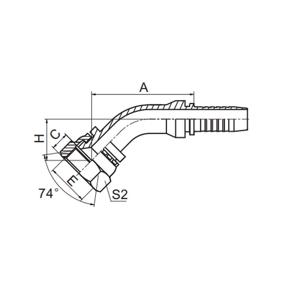 45° GB METRIC FEMALE 74° CONW SEAT REF. GB/T 9065.1